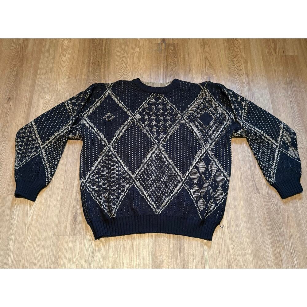Vintage 1980s Bugle Boy Knit Crewneck Sweater Black Size XL